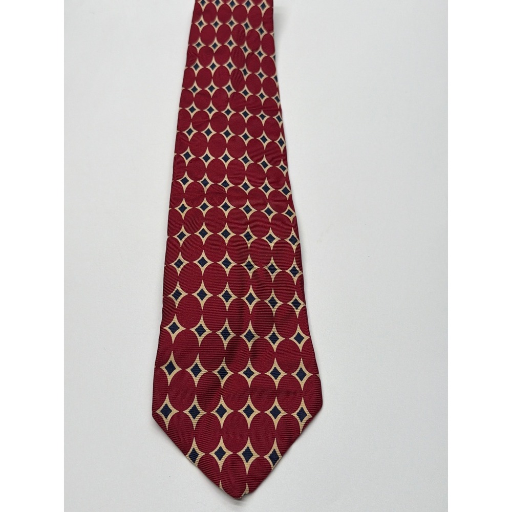 Brooks Brothers Makers Mens Silk Tie Burgundy Red Geometric Gold Navy USA Made